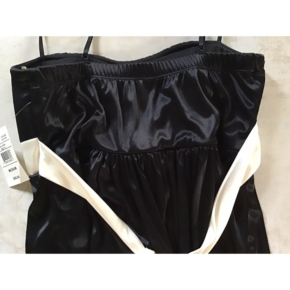 RUBY ROX M Black Satin Dress Bubble Hem Spaghetti Strap Glam Quiet Luxe Feminine - Picture 6 of 11